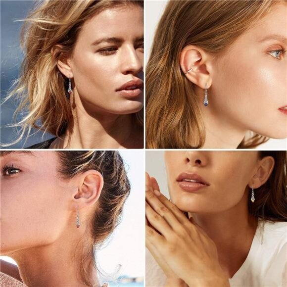 Sparkling Heart Birthstone 925 Sterling Silver Celtic Knot Dangle Hook Earrings - Picture 2 of 7